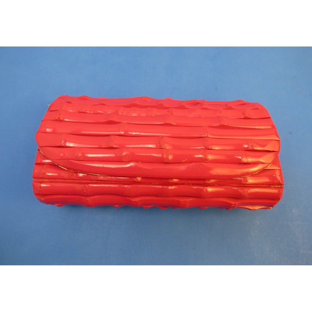 J Mclaughlin HOT PINK Bamboo Clutch Magnetic Snap Handbag Purse 1970s Retro